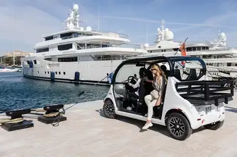 Getting about is made easy by a fleet of electric buggies
