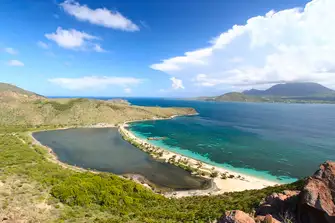 The view across Major's Bay, between the Park Hyatt hotel and Christophe Marina, towards neighbouring Nevis