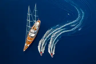 Stowed on the foredeck on passage, two tenders help guests explore ashore and have fun on the water