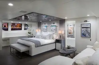 The full-beam owner's suite on the main deck. There is a VIP cabin adjacent to the owner's suite on the main deck