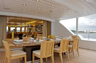 Open-air dining on the aft sun deck