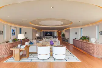 Looking from the main deck aft across the lounge towards the media lounge forward