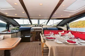 Line-free and sheltered from the breeze, the guest cockpit is comfortable on passage and at anchor
