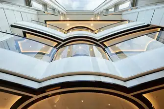 The yacht's elevator, serving main to sun decks, means she's accessible to all