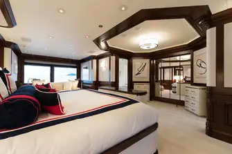 The full-beam owner's suite is forward on the main deck