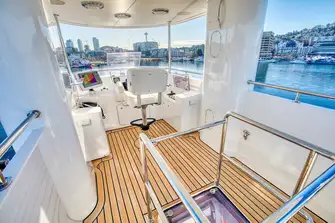 The elevated flybridge has commanding views