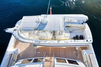 The guest tender stows on the bridge deck aft