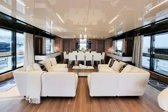 Looking forward in the saloon towards the formal dining area, the sense of connection is easy to see