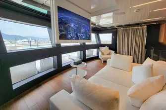 ...or up into the owner's observation suite and media room, which overlooks the jacuzzi