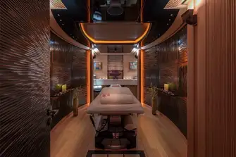As well as a massage room, her wellness spa has a steam room, fully equipped gym and shower room