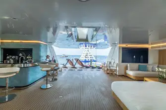 LADY E's rebuild and extension enabled the addition of a huge beach club with nightclub-spec lighting and sound systems