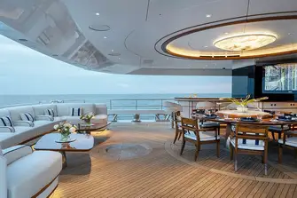 Al fresco dining, bar and sun lounge on the main deck aft