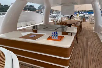 Looking aft from the jacuzzi, the sun deck has everything you need for family fun in the sun