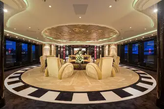 The armchairs in this convivial lounge are pure Art Deco