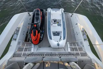 The large swim platform doubles as a beach club when the tender and toys are launched by the cleverly disguised deck crane