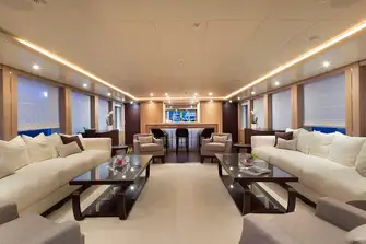Looking forward in the main saloon, which has plenty of natural light through large picture windows