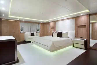 The full-beam owner's suite is a wonderful place to wake up