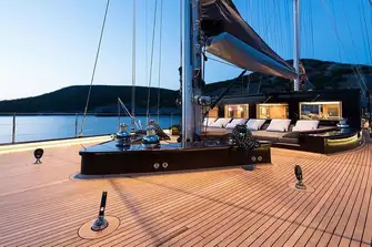 The foredeck becomes a party space - the ropes and even the blocks come off