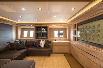 The lower deck has a media room for movie nights