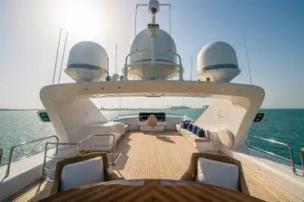 A large sun deck with open air dining and plenty of adaptable deck space