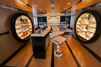 The main saloon's bar has eye-catching design and a really convivial vibe