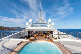 There is a large raised pool on the forward sun deck