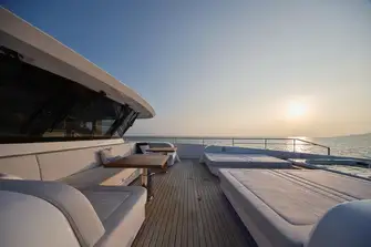 A Portuguese bridge, sunpads and a jacuzzi on the foredeck make intelligent use of available guest deck space
