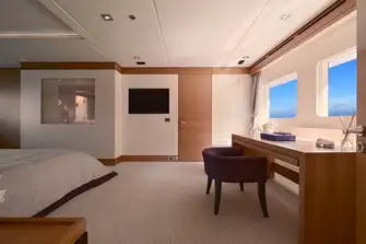 Looking aft on the port side of the full-beam owner's suite