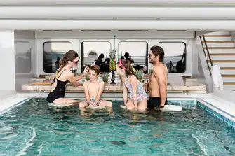 Families can spend all day on the pool deck