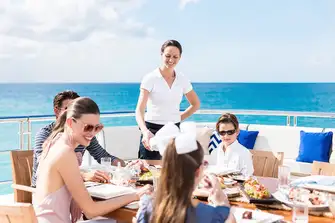 Breakfast together on the upper deck aft is a great way to start the day