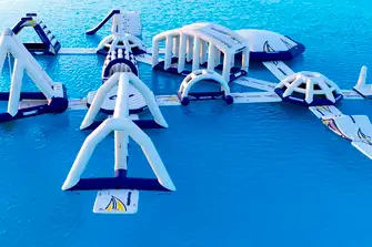 Tackle this floating Aquaglide assault course