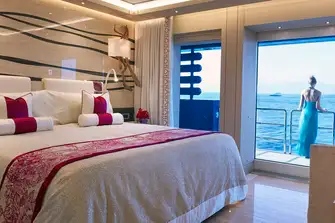 One of the main deck VIP suites with its folding balcony