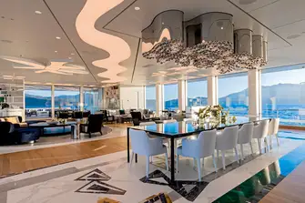 The amount of natural light is outstanding, showcasing the marble and artworks