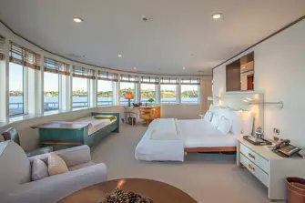 The upper deck owner's suite has wraparound views