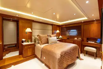 The chic owner's suite is a light and spacious haven