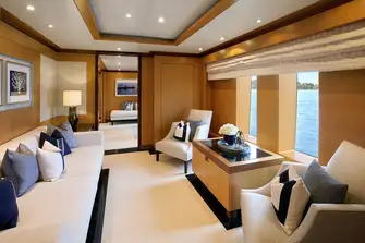 The owner's suite lies forward of its private study