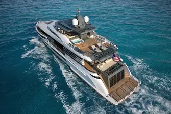 The sun deck jacuzzi, sun lounge and expansive swim platform