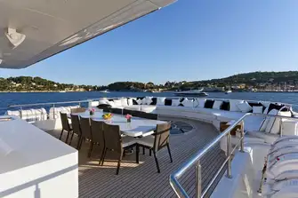 Open air dining with the deck skylight in the background