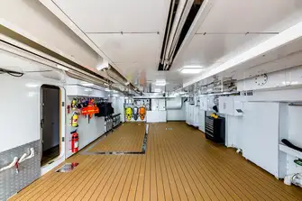 Large tender garage on the lower deck aft
