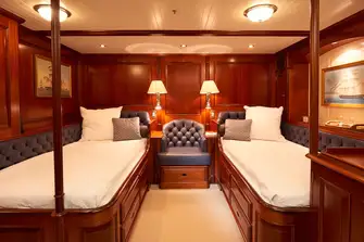 Twin berths to starboard in the owner's suite
