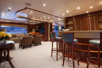 The sky lounge has a sit-up bar with a lounge area to starboard