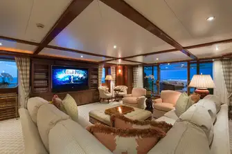 The main saloon opening onto the aft deck