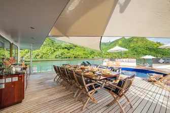 Open air dining and a large pool