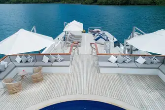 Looking aft towards the tender deck and helipad