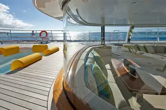 The aft cockpit can be closed off with sliding curved glass panels for climate control