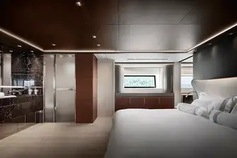 The cool, contemporary full beam main deck master suite