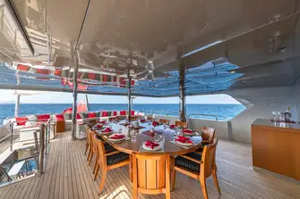 Open air dining on the upper deck aft