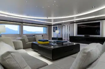 The sky lounge also serves as a cinema room