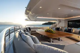 Large social lounge area on the main deck aft