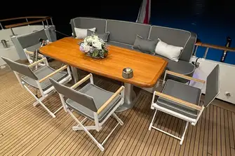 Open-air dining on the main deck aft